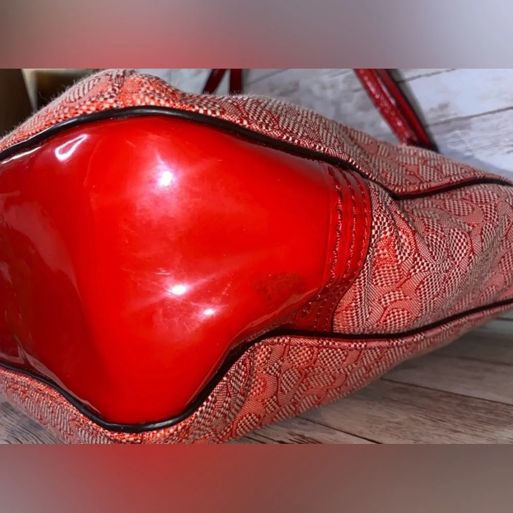 Coach Signature Jacquard Zip Top Designer Tote Poppy Red C1359-25051 EUC - Picture 9 of 12